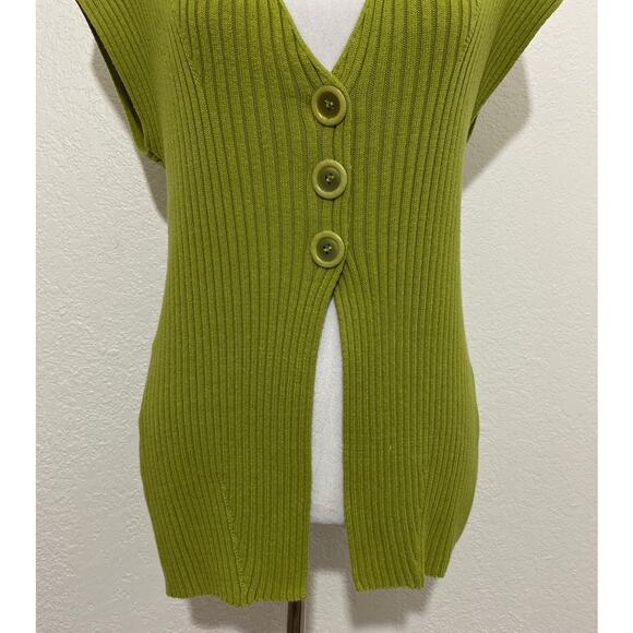 Parkhurst Size S/P Green Ribbed Knit Button Up Vest Cap Sleeve Casual Colorful - Picture 3 of 7